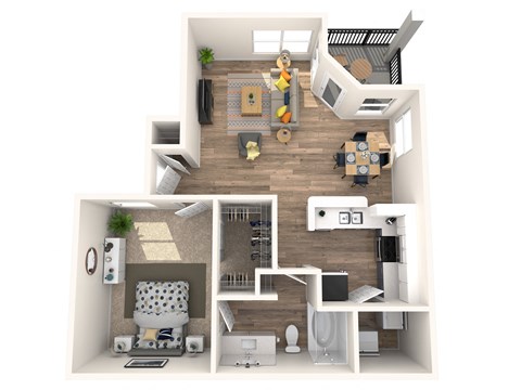 Floor plan for 1 bed, 1 bath, 715 sqft